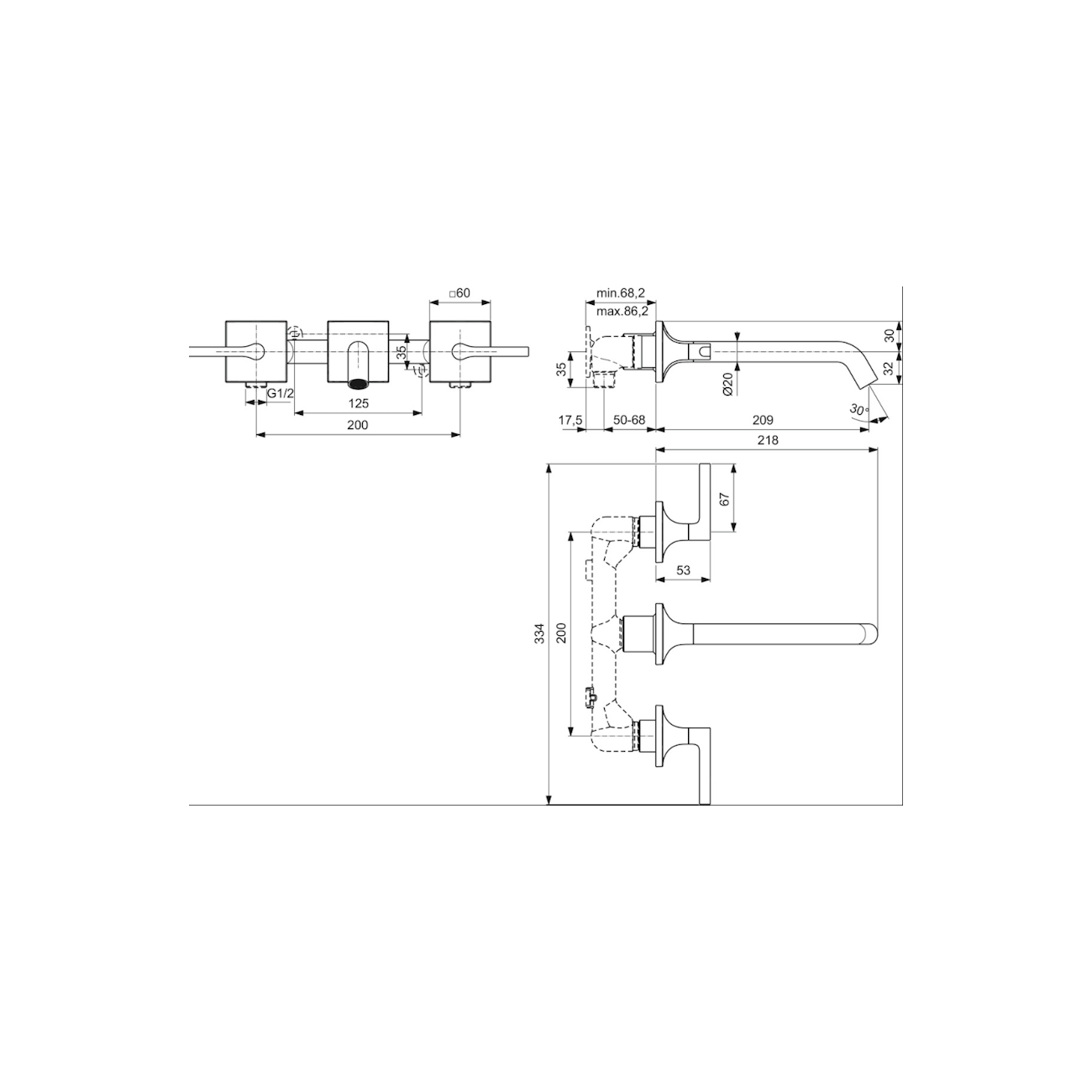 IDEAL STANDARD - JOY NEO Two-lever basin mixer for wall installation with cross handle