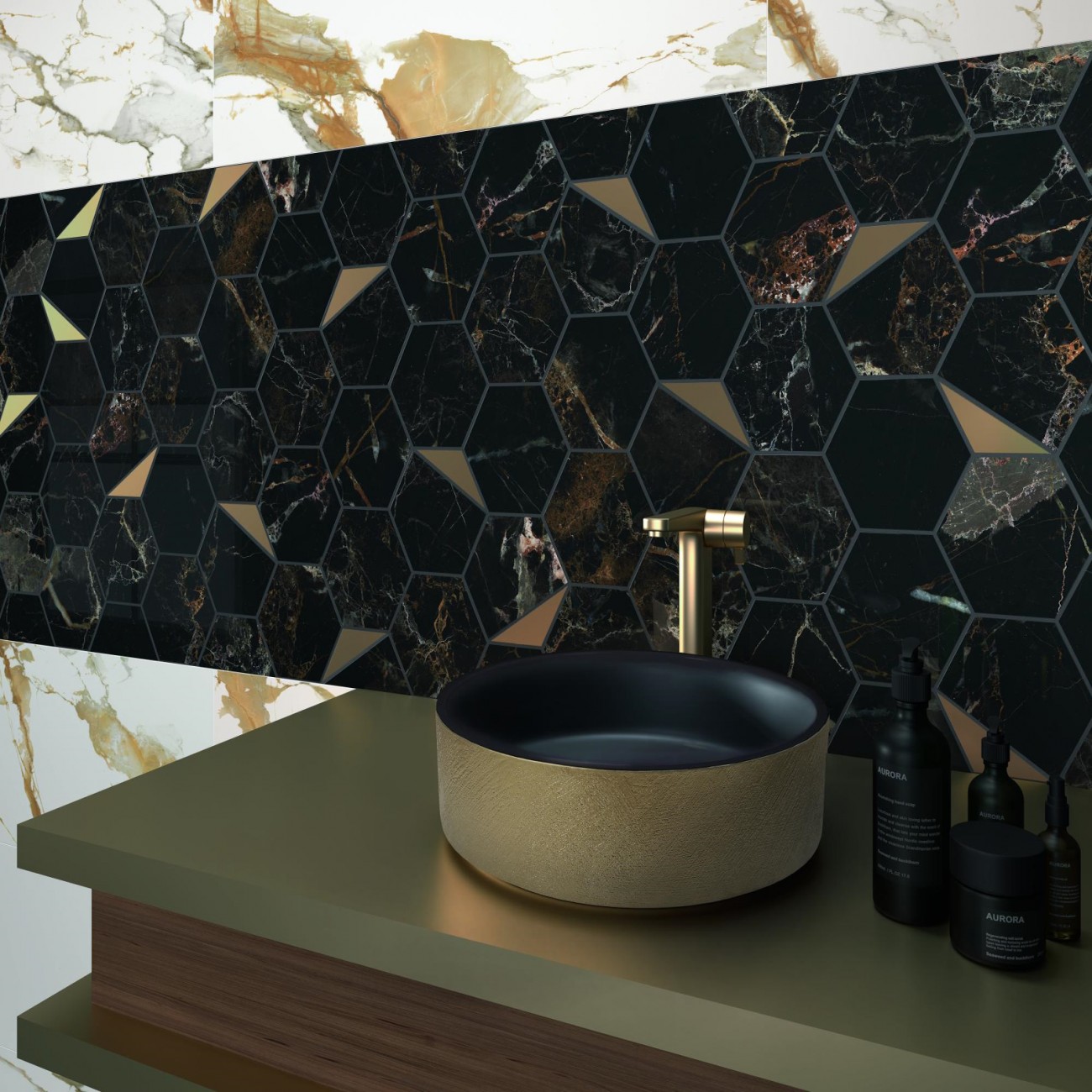 DUNE - LAVABO GLAM BLACK&GOLD 38x38x11