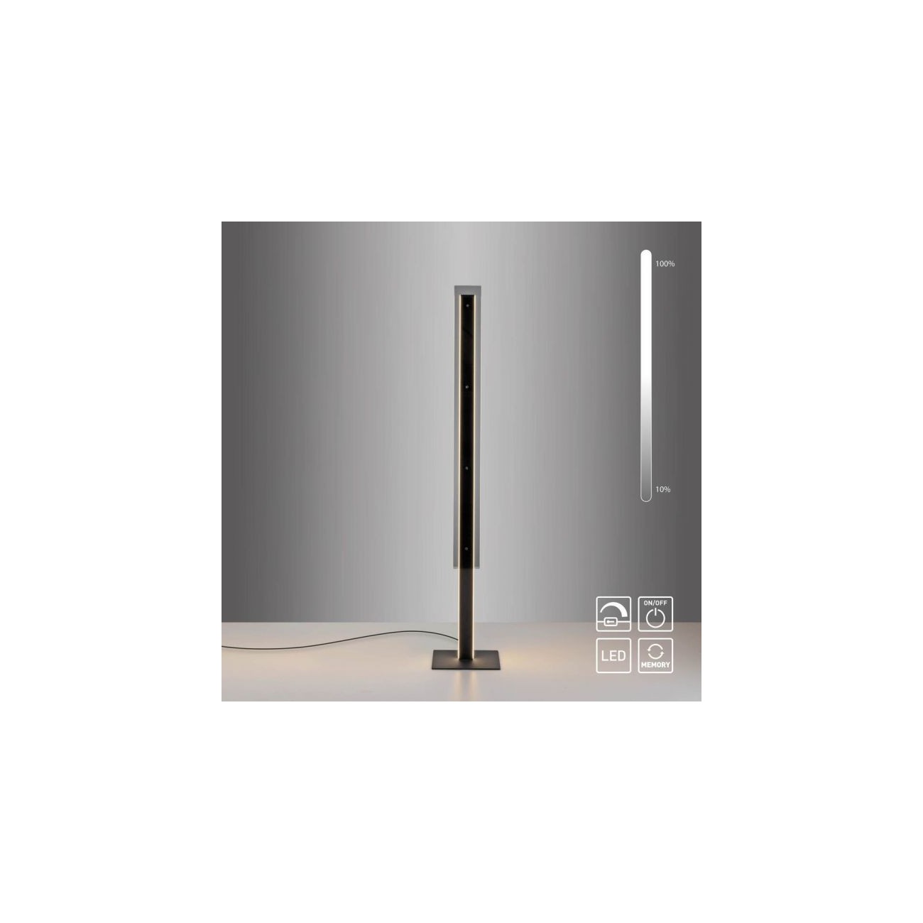 Schöner Wohnen Lampada da terra a LED LENA, nero, dimmer per cavo, memory