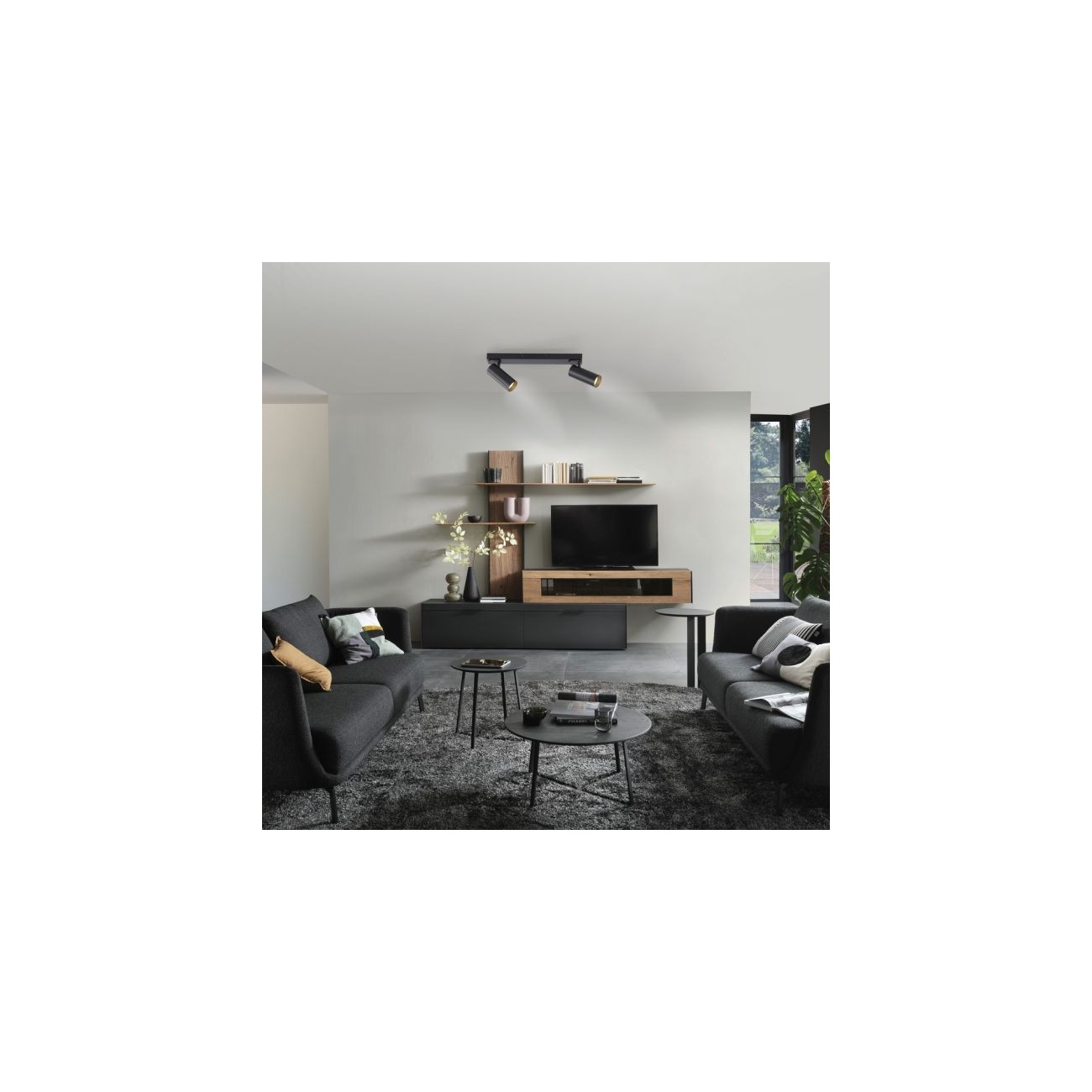 Schöner Wohnen Plafoniera a LED RIK, nero, 2 luci, girevole