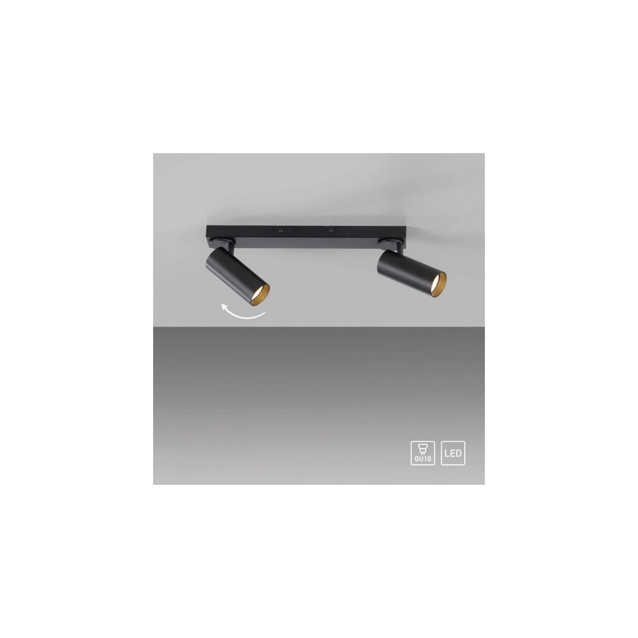 Schöner Wohnen Plafoniera a LED RIK, nero, 2 luci, girevole