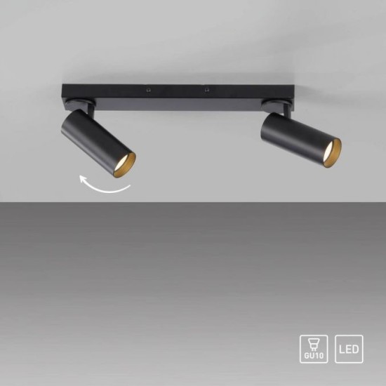 Schöner Wohnen Plafoniera a LED RIK, nero, 2 luci, girevole