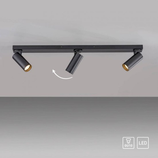 Schöner Wohnen  RIK LED ceiling light, black, 3 lights, swivel