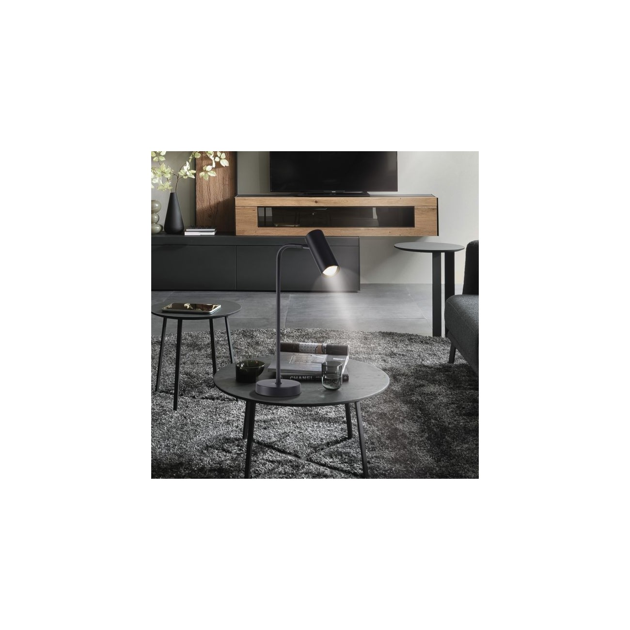 Schöner Wohnen Lampada da tavolo LED RIK, nera, CEE A, girevole e orientabile, interruttore a fune