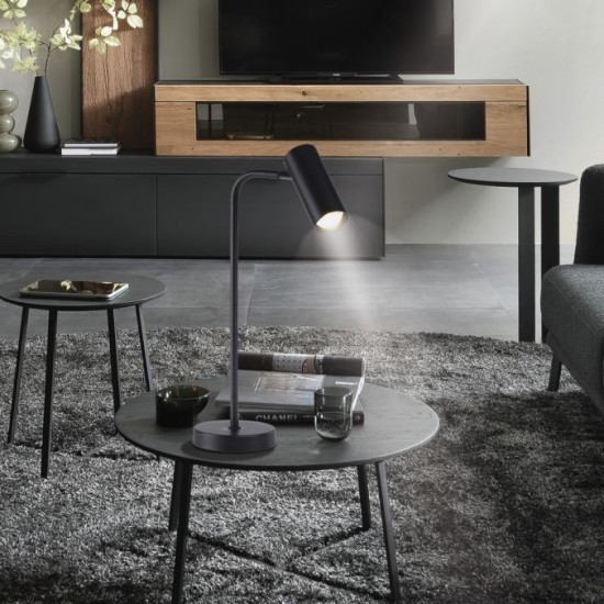 Schöner Wohnen Lampe de table LED RIK, noire, CEE A, orientable et pivotante, interrupteur à cordon