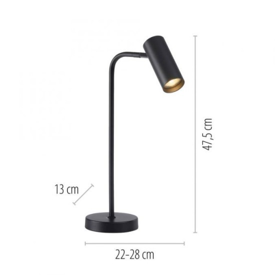 Schöner Wohnen Lampe de table LED RIK, noire, CEE A, orientable et pivotante, interrupteur à cordon