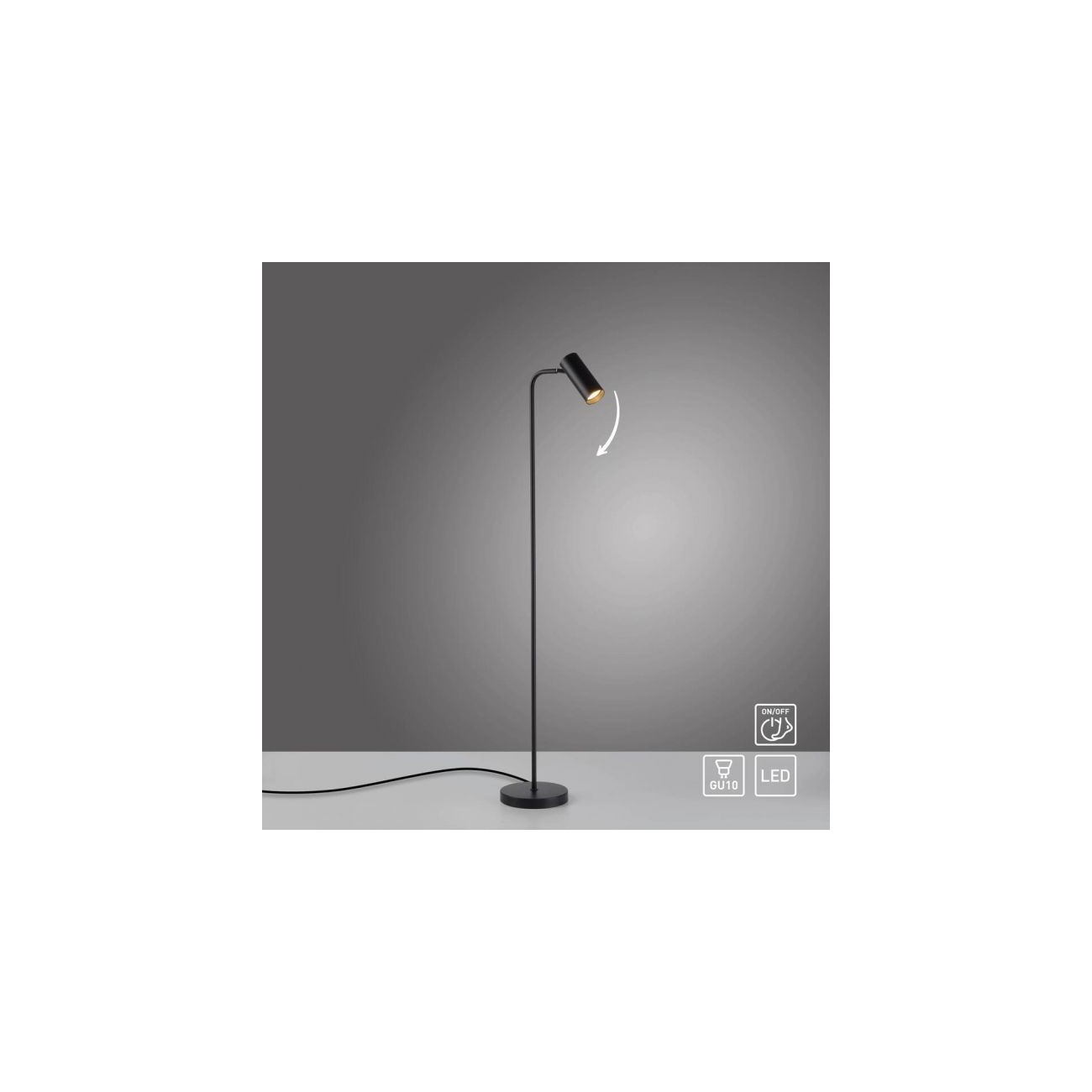 Schöner Wohnen Lampada a terra LED RIK, nera, orientabile, interruttore a filo