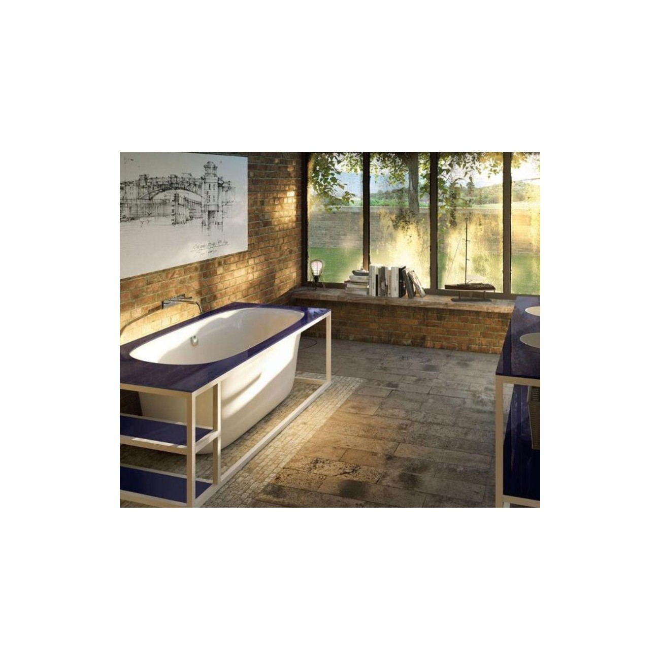 Glass 1989 Naked baignoire avec top en verre trempé et structure portante visible