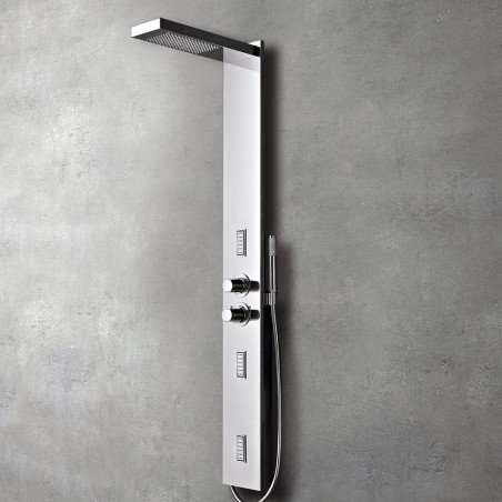Glass 1989 Flair shower panel with Integrated headshower  stainless steel structure brilliant finish.